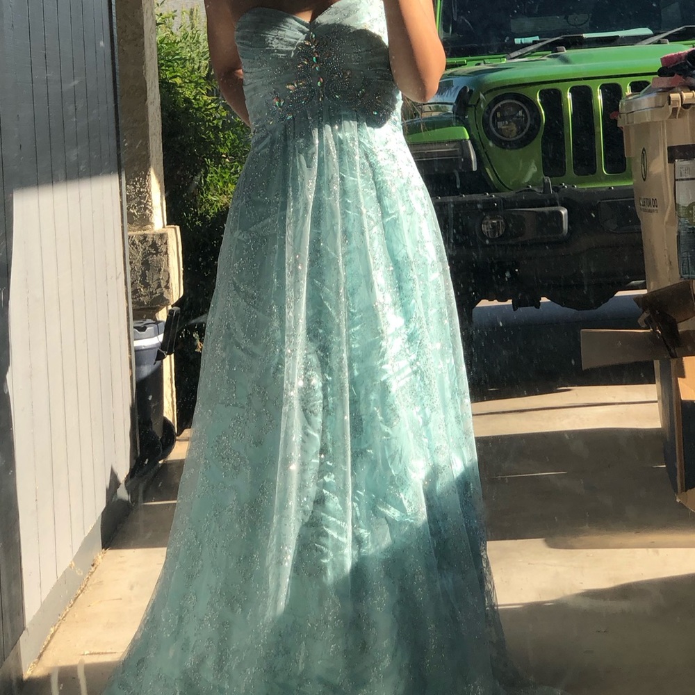 Sparkly blue floor length dress
